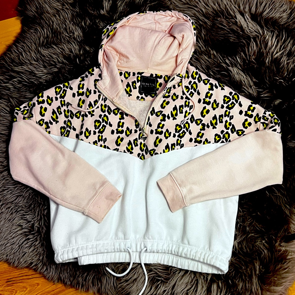 80s Style Quarter Zip Cheetah Print Hoodie